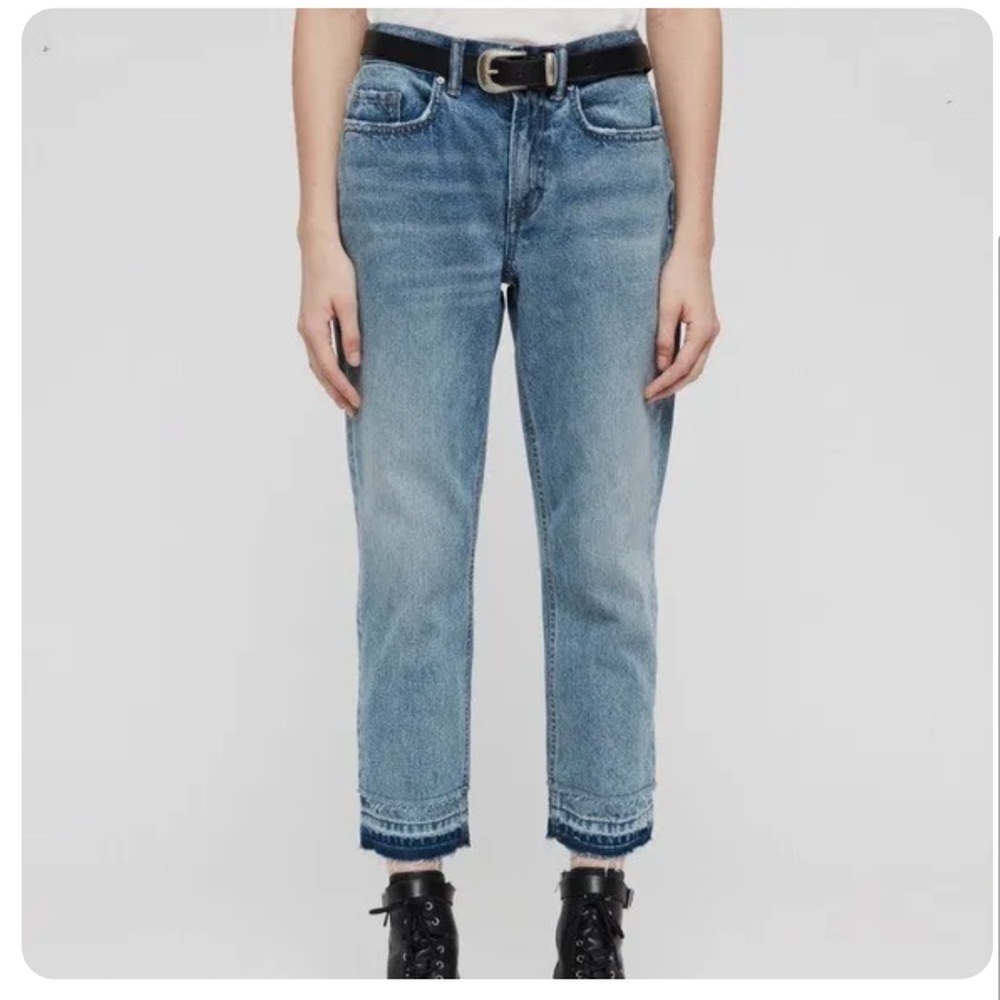 ALL SAINTS DENIM Boys Frayed Ty Jean in Mid Indigo size 25 Button Fly